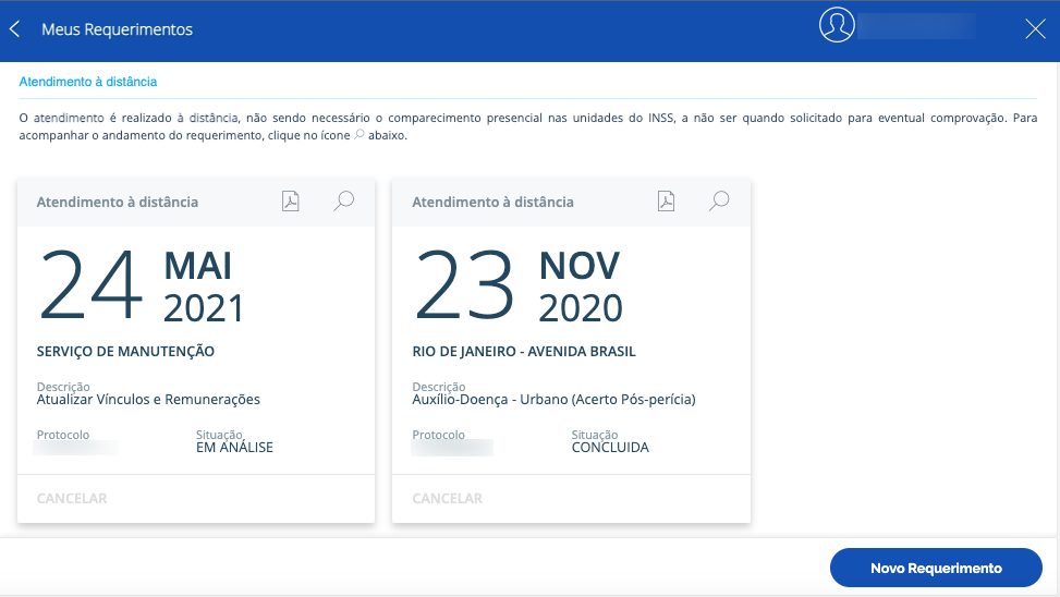 Tela Agendamentos Solicitações Meu INSS